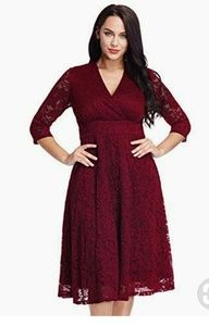 Womens Plus Size Maroon Lace Formal Empire Dress